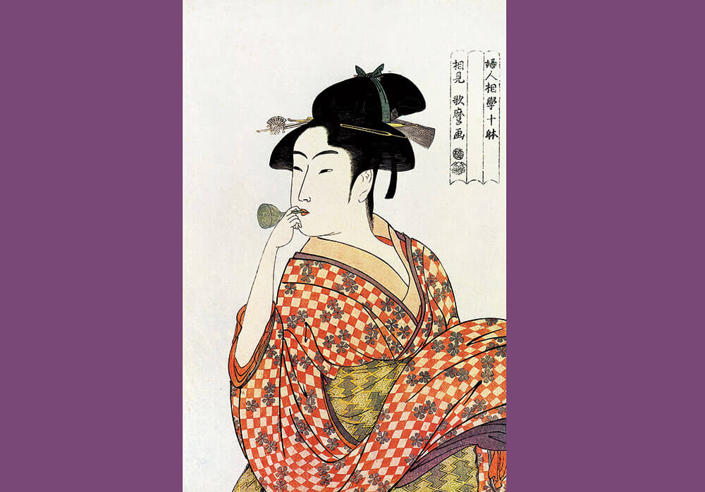 婦女人相十品・ポッピンを吹く娘