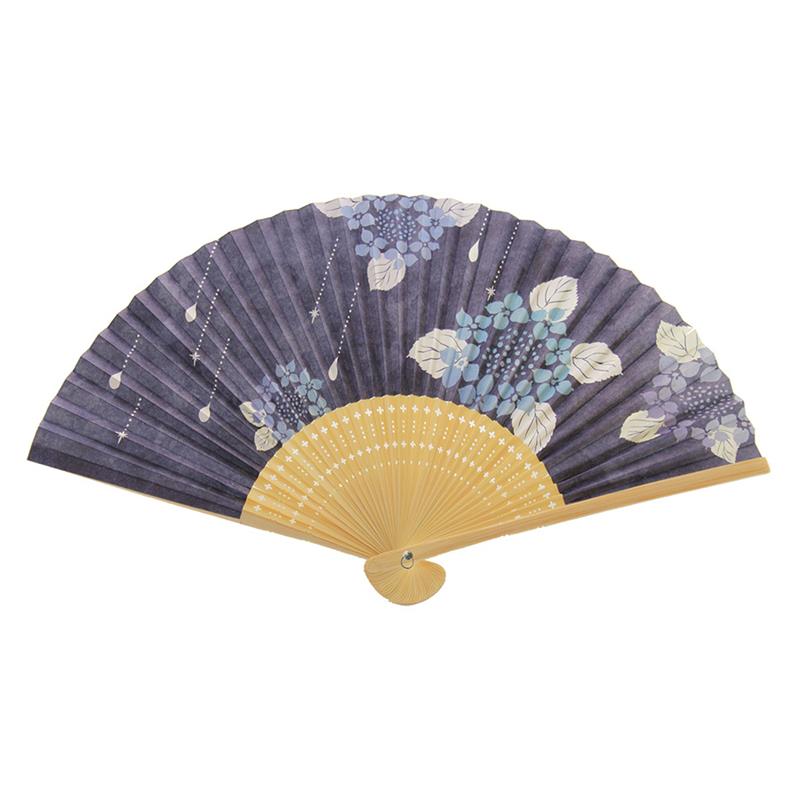 【アウトレット品】両面貼り 和柄扇子 65型35間 紫陽花雫 （あじさいしずく） 【在庫限り】