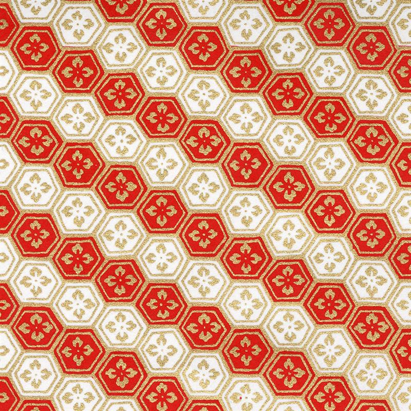 手染友禅紙（菊全判）1000×660　花亀甲　紅白