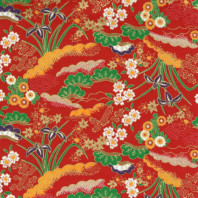 手染友禅紙（菊全判）1000×660 花寄せ文様 赤 | 谷口松雄堂
