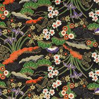 手染友禅紙（菊全判）1000×660 花寄せ文様 黒