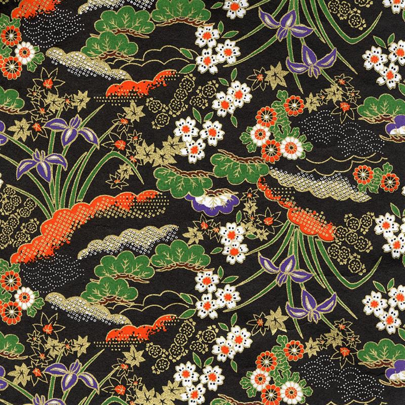 手染友禅紙（菊全判）1000×660 花寄せ文様 黒