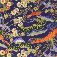 手染友禅紙（菊全判）1000×660　花寄せ文様　紺
