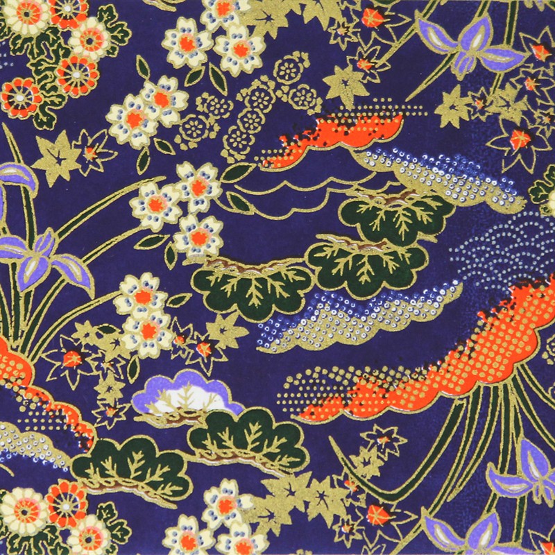 手染友禅紙（菊全判）1000×660　花寄せ文様　紺