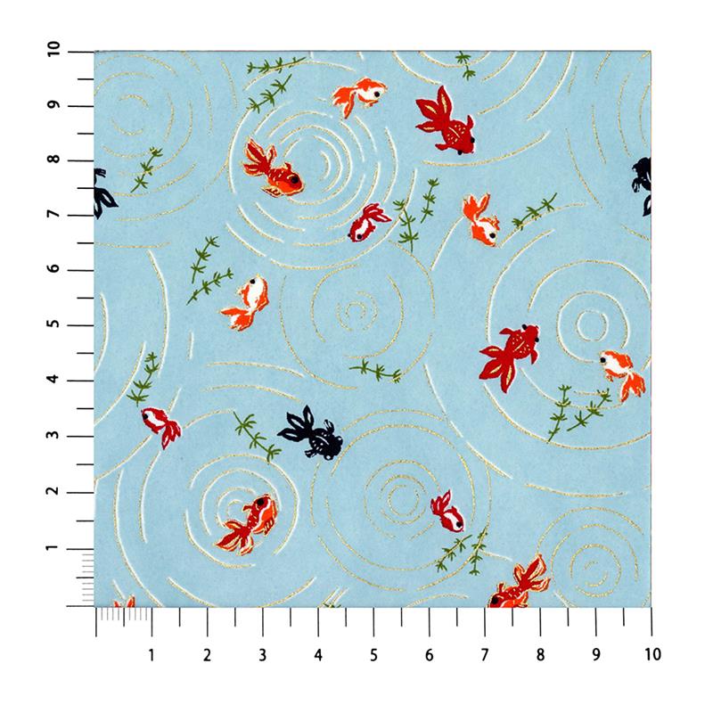 手染友禅紙（菊全判）1000×660 金魚 水色 | 谷口松雄堂