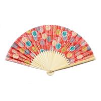 【アウトレット品】友禅紙扇子70型25間 菊花文様 朱　同柄扇子袋付き 【在庫限り】