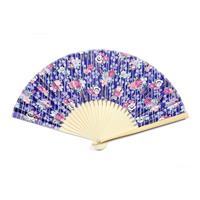 【アウトレット品】友禅紙扇子70型25間 立縞に牡丹 青　同柄扇子袋付き 【在庫限り】