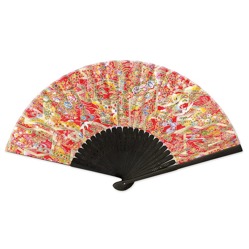 友禅紙扇子　70型25間　CZM-6234　屏風絵　赤