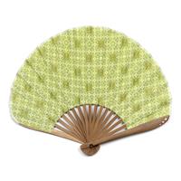 【アウトレット品】 シェル型 布扇子 7寸17間 七宝うさぎ 萌黄 【在庫限り】