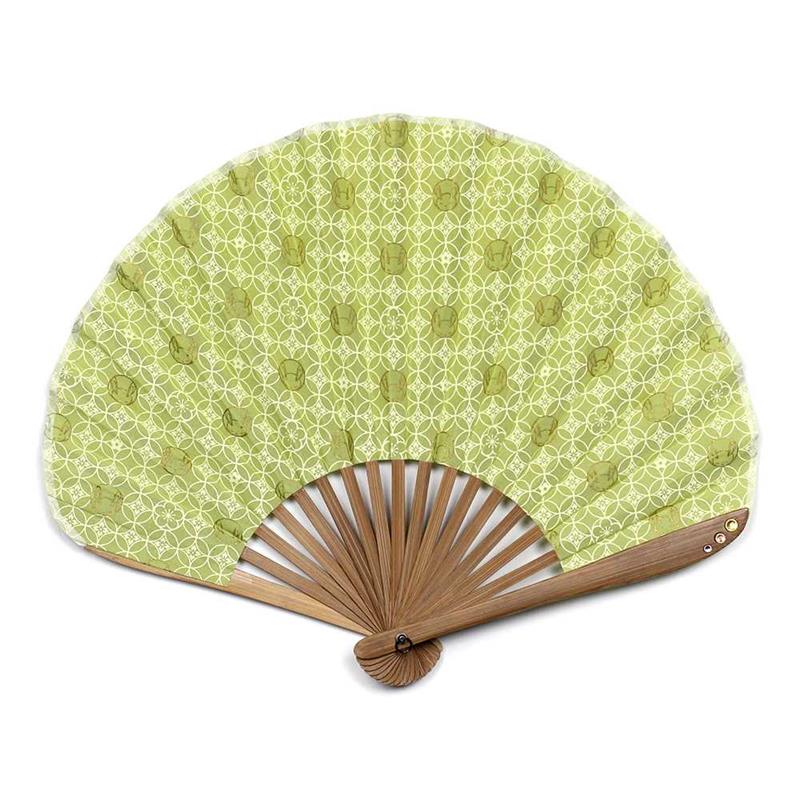 【アウトレット品】 シェル型 布扇子 7寸17間 七宝うさぎ 萌黄 【在庫限り】