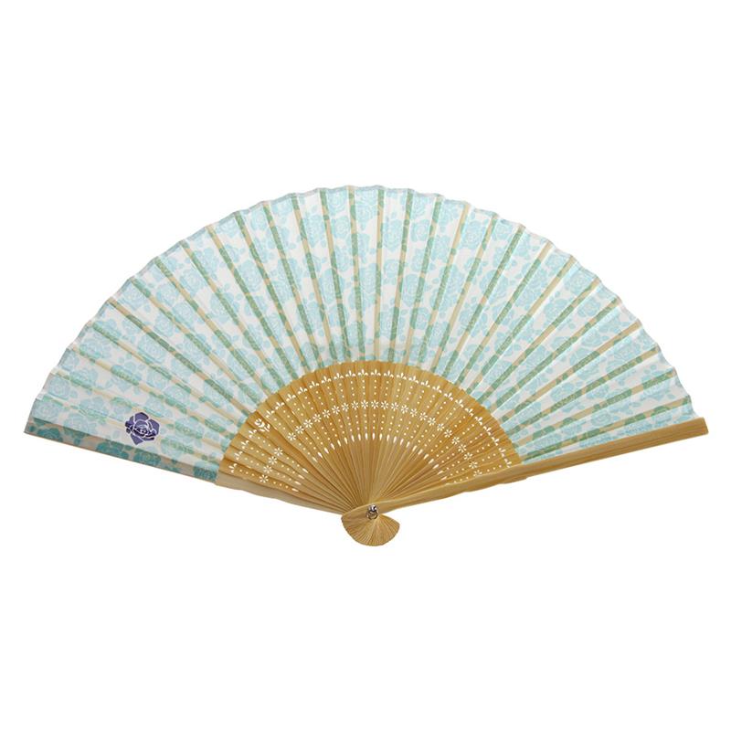 【アウトレット品】布扇子 70型30間 薔薇 グリーン 【在庫限り】