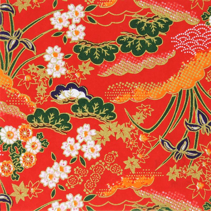 手染友禅紙（菊全判）1000×660　花寄せ文様　赤