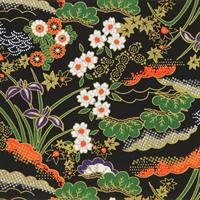 手染友禅紙（菊全判）1000×660 花寄せ文様 黒