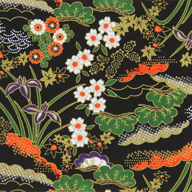 手染友禅紙（菊全判）1000×660 花寄せ文様 黒