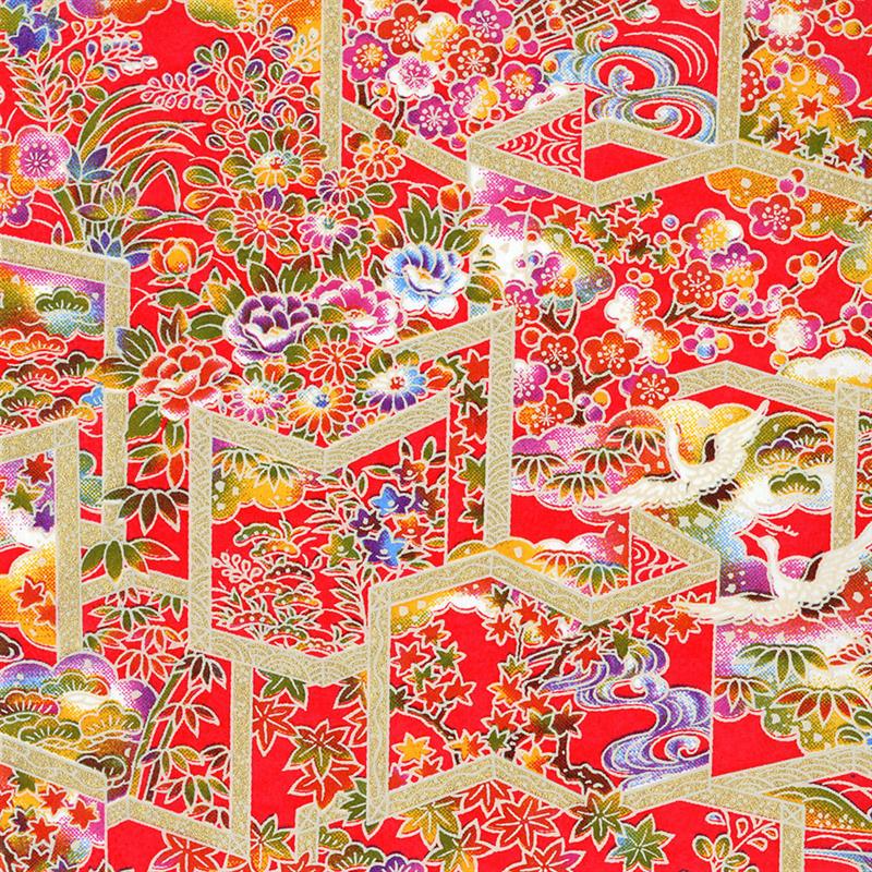 手染友禅紙（菊全判）1000×660 屏風絵 赤
